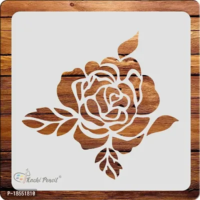 Kachi Pencil Rose Flower with Leaf Stencils for Art and Craft Painting, Size 6 x 6 inch Reusable Stencil for Painting, Fabric, Glass, Wall Painting, and Craft Painting