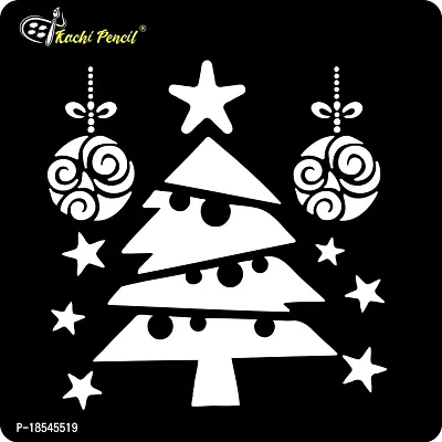 Kachi Pencil Christmas Tree Stencils for Art, Craft and Painting, Size 6 x 6 inch Reusable Stencil for Painting, Fabric, Glass, Wall Painting, and Craft Painting-thumb2