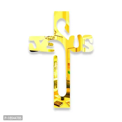 Spectro Jesus Cross (Pack of 1), Mirror Stickers for Wall, Acrylic Mirror Wall Decor Sticker, Wall Mirror Stickers, Acrylic Stickers, Wall Stickers for Hall Room, Bed Room, Kitchen. Color : Golden