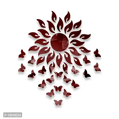 Spectro Sun with 20 Butterfly (Sun Size 45 cm x 45 cm), Mirror Stickers for Wall, 3D Acrylic Mirror Wall Stickers for Home  Office, Bedroom, Living Room, Wall, Ceiling. Color : Copper