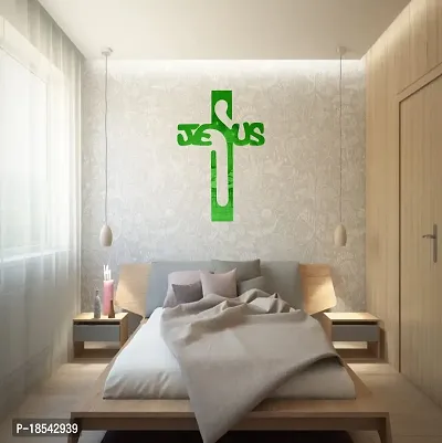 Spectro Jesus Cross (Pack of 1), Mirror Stickers for Wall, Acrylic Mirror Wall Decor Sticker, Wall Mirror Stickers, Acrylic Stickers, Wall Stickers for Hall Room, Bed Room, Kitchen. Color : Green-thumb3