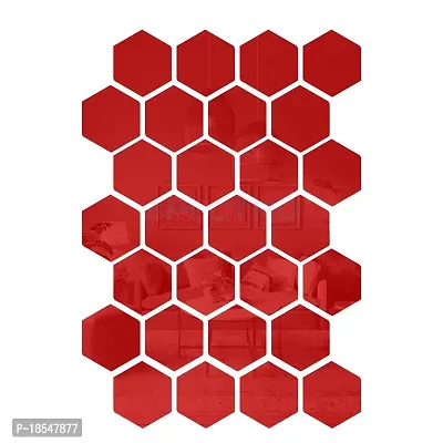 Spectro 28 Hexagon  10 Butterflies (Each Hexagon Size 10.5 cm x 12.1 cm), Mirror Stickers for Wall, 3D Acrylic Mirror Wall Decor Sticker, Wall Stickers for Hall Room Color : Red