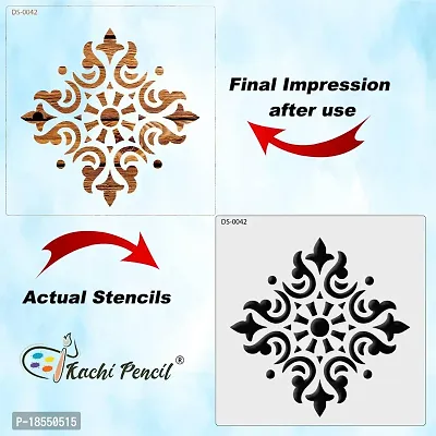 Kachi Pencil Floral Round Design Art and Craft Stencils for Painting, Size 6x6 inch Reusable Stencil for Painting, Fabric, Glass, Wall Painting, and Craft Painting-thumb4