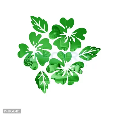 Spectro Flower  Leaf (Pack of 6), Mirror Stickers for Wall, Acrylic Mirror Wall Decor Sticker, 3D Wall Mirror Stickers, Wall Stickers for Hall Room, Bed Room, Kitchen. Color : Green
