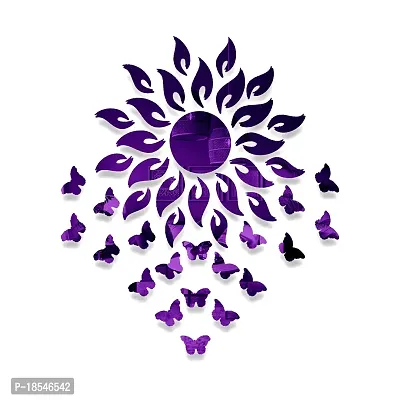 Spectro Sun with 20 Butterfly (Sun Size 45 cm x 45 cm), Mirror Stickers for Wall, 3D Acrylic Mirror Wall Stickers for Home  Office, Bedroom, Living Room, Wall, Ceiling. Color : Purple