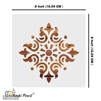 Kachi Pencil Floral Round Design Art and Craft Stencils for Painting, Size 6x6 inch Reusable Stencil for Painting, Fabric, Glass, Wall Painting, and Craft Painting-thumb5