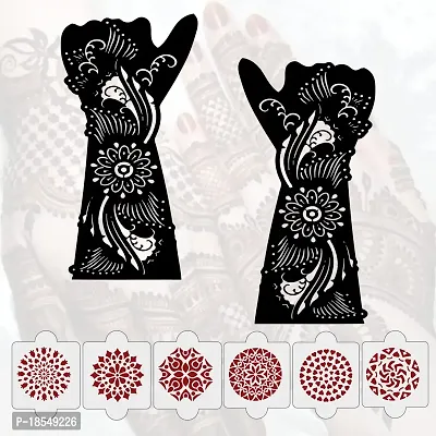 Ivana's Pack of 8 Pcs (2 Pcs Heena Stencil Tatto + 6 Pcs Laser Cut PVC Reusable Heena Stencils), Heena Mehandi Sticker, Mehandi Stickers for Full Hand for Women, Girls and Kids, Easy to Apply, IVH-99-thumb0