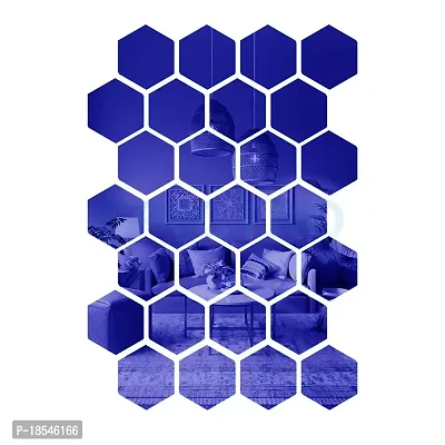 Spectro 28 Hexagon  10 Butterflies (Each Hexagon Size 10.5 cm x 12.1 cm), Mirror Stickers for Wall, 3D Acrylic Mirror Wall Decor Sticker, Wall Stickers for Hall Room Color : Blue
