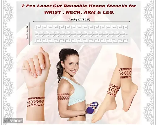 Ivana's Set of 20 Pcs Heena Tatto Stencil (10 Pcs Hand Stencil + 8 Pcs Hand Palm Stencil + 2 Pcs Hand Border), Heena Mehandi Sticker, Hand, Leg, Body for Women, Girls and Kids, Easy to Apply, D-2015-thumb2