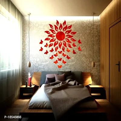 Spectro Sun with 20 Butterfly (Sun Size 45 cm x 45 cm), Mirror Stickers for Wall, 3D Acrylic Mirror Wall Stickers for Home  Office, Bedroom, Living Room, Wall, Ceiling. Color : Orange-thumb3