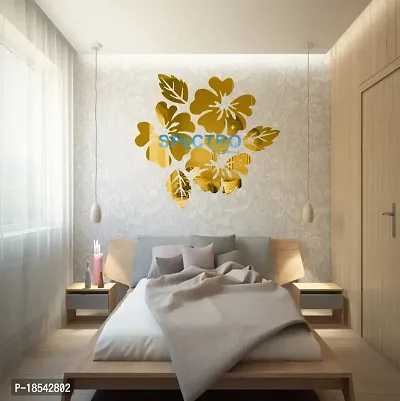 Spectro Flower  Leaf (Pack of 6), Mirror Stickers for Wall, Acrylic Mirror Wall Decor Sticker, 3D Wall Mirror Stickers, Wall Stickers for Hall Room, Bed Room, Kitchen. Color : Golden-thumb4