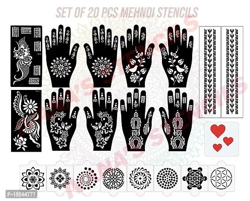 Ivana's Set of 20 Pcs Combo Pack, Reusable Stencil Mahandi for Hand Latest Mehandi Design Stencils for Girls, Women, Kids  Teen, D-2360