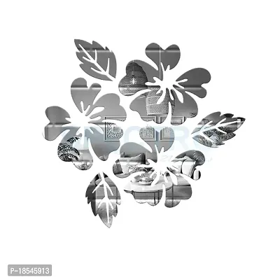 Spectro Flower  Leaf (Pack of 6), Mirror Stickers for Wall, Acrylic Mirror Wall Decor Sticker, 3D Wall Mirror Stickers, Wall Stickers for Hall Room, Bed Room, Kitchen. Color : Silver