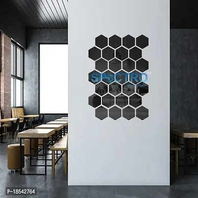 Spectro 28 Hexagon  10 Butterflies (Each Hexagon Size 10.5 cm x 12.1 cm), Mirror Stickers for Wall, 3D Acrylic Mirror Wall Decor Sticker, Wall Stickers for Hall Room Color : Black-thumb5