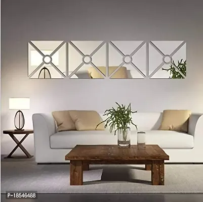 Spectro 3D Mirror Wall Stickers, 4 Pcs Acrylic Square Geometric Pattern DIY Art Decals, Self Adhesive Mirror Wall Sheet Tiles Home Decoration for Living Room Bedroom Stair Wall Decor (Triangle- 4pcs)