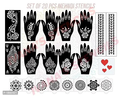 Ivana's Set of 20 Pcs Combo Pack, Reusable Mehandi Design Sticker Stencils for Both Hand | Mehandi Stickers for Hand | Quick and Easy to Use, for Girls, Women, Kids  Teen, D-2263