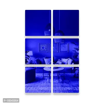 Spectro 6 Curve Square (6 inch Each Piece), 3D Acrylic Mirror Wall Stickers for Home  Office, Bedroom, Living Room, Wall, Ceiling, Color : Blue