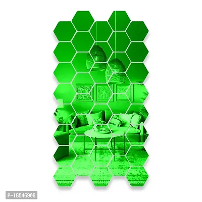 Spectro 40 Hexagon Mirror Wall Stickers, Mirror Stickers for Wall with 10 Butterflies Color : Green