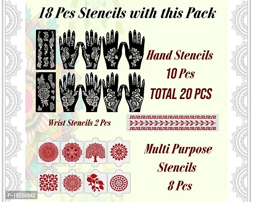 Ivana's Set of 20 Pcs Heena Tatto Stencil (10 Pcs Hand Stencil + 8 Pcs Hand Palm Stencil + 2 Pcs Hand Border), Heena Mehandi Sticker, Hand, Leg, Body for Women, Girls and Kids, Easy to Apply, D-2015-thumb4