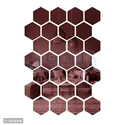 Spectro 28 Hexagon  10 Butterflies (Each Hexagon Size 10.5 cm x 12.1 cm), Mirror Stickers for Wall, 3D Acrylic Mirror Wall Decor Sticker, Wall Stickers for Hall Room Color : Copper