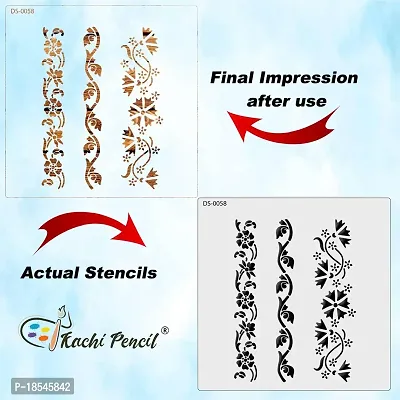 Kachi Pencil Floral Border Design Set of 3 Stencils for Art, Craft and Painting, Size 6x6 inch Reusable Stencil for Painting, Fabric, Glass, Wall Painting, and Craft Painting-thumb4