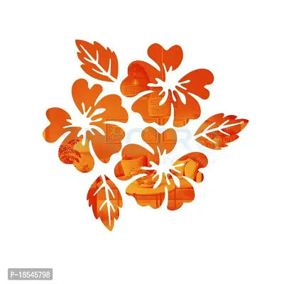 Spectro Flower  Leaf (Pack of 6), Mirror Stickers for Wall, Acrylic Mirror Wall Decor Sticker, 3D Wall Mirror Stickers, Wall Stickers for Hall Room, Bed Room, Kitchen. Color : Orange