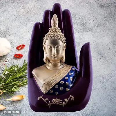 DEQUERA? gt; Handcrafted Palm Buddha Polyresin Showpiece for Home Decor, Diwali Gifts, Office, Study Table ((Maroon)