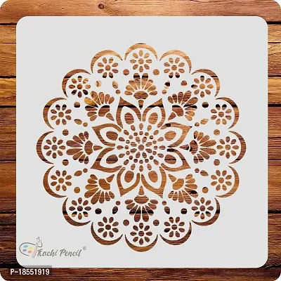 Kachi Pencil Mandala Art Design Craft Stencil for Art and Painting, Size 6x6 inch Reusable Stencil for Painting, Fabric, Glass, Wall Painting, and Craft Painting