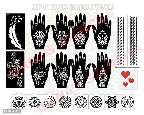 Ivana's Set of 20 Pcs Combo Pack, Reusable Mehandi Design Sticker Stencils for Both Hand | Mehandi Design Stickers | Quick and Easy to Use, for Girls, Women, Kids  Teen, D-2115