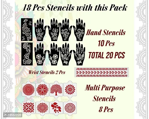 Ivana's Set of 20 Pcs Combo Pack, Reusable Mehandi Ke Designfor Both Hands, Easy to Use, Best for Girls, Women, Kids  Teen| New Mehandi Stencils Design Stickers, D-2308-thumb4