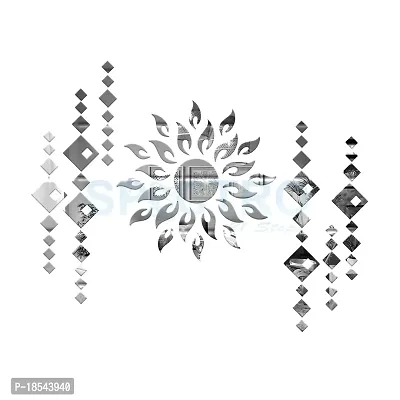 Spectro Sun with Diamond Shape Mirror Stickers for Wall, Acrylic Mirror Wall Decor Sticker, Wall Mirror Stickers, 3D Sticker Wall Stickers for Hall Room, Bed Room, Kitchen. Color : Silver-thumb0