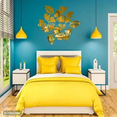 Spectro Flower  Leaf (Pack of 6), Mirror Stickers for Wall, Acrylic Mirror Wall Decor Sticker, 3D Wall Mirror Stickers, Wall Stickers for Hall Room, Bed Room, Kitchen. Color : Golden-thumb5