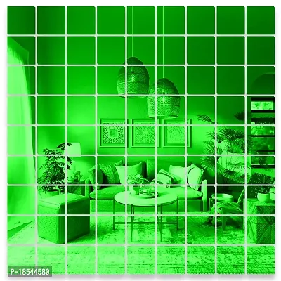 Spectro Big Square 40 (Each Piece Size 10 cm), Mirror Stickers for Wall, 3D Acrylic Mirror Wall Stickers for Home  Office, Bedroom, Living Room, Wall, Ceiling, Color : Green-thumb0