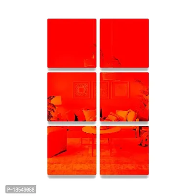 Spectro 6 Curve Square (6 inch Each Piece), 3D Acrylic Mirror Wall Stickers for Home  Office, Bedroom, Living Room, Wall, Ceiling, Color : Orange