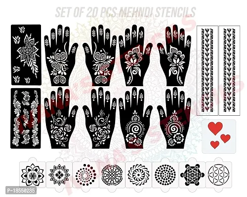 Ivana's Set of 20 Pcs Combo Pack, Reusable Henna Latest Mehandi Design Stencils for Girls, Women, Kids  Teen, D-2020