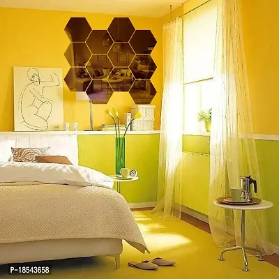 Spectro Big 12 Hexagon Black (Each Piece Size 17.3 cm x 15.2 cm) Mirror Stickers for Wall, Hexagon Mirror Wall Stickers Color : Copper-thumb4