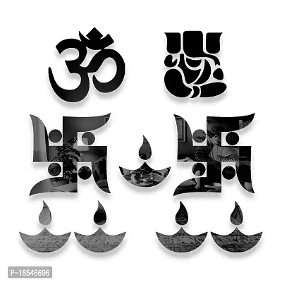 Spectro Ganesha Combo Mirror Stickers for Wall, Wall Mirror Stickers, Wall Stickers for Hall Room, Bed Room, Kitchen. Color : Black
