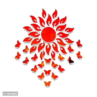 Spectro Sun with 20 Butterfly (Sun Size 45 cm x 45 cm), Mirror Stickers for Wall, 3D Acrylic Mirror Wall Stickers for Home  Office, Bedroom, Living Room, Wall, Ceiling. Color : Orange-thumb0