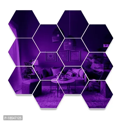 Spectro Big 12 Hexagon Black (Each Piece Size 17.3 cm x 15.2 cm) Mirror Stickers for Wall, Hexagon Mirror Wall Stickers Color : Purple