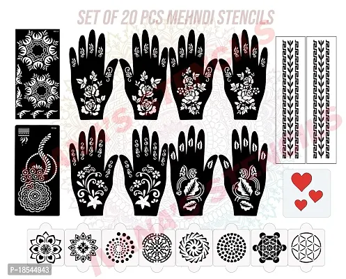 Ivana's Set of 20 Pcs Combo Pack, Reusable Mehandi Design Sticker Stencils for Both Hand | Mehandi Design Tatoo | Quick and Easy to Use, for Girls, Women, Kids  Teen, D-2238