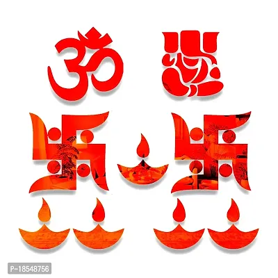 Spectro Ganesha Combo Mirror Stickers for Wall, Wall Mirror Stickers, Wall Stickers for Hall Room, Bed Room, Kitchen. Color : Orange