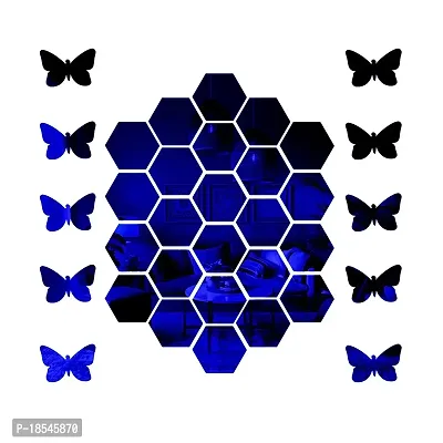Spectro Hexagon Mirror Stickers for Wall, Hexagon Mirror Wall Stickers, Acrylic Mirror Wall Decor Sticker, Hexagonal Mirror Wall Sticke, Kitchen with 10 Butterfly Stickers Pack of 20