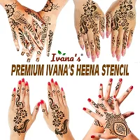 Ivana's Pack of 8 Pcs (2 Pcs Heena Stencil Tatto + 6 Pcs Laser Cut PVC Reusable Heena Stencils), Heena Mehandi Sticker, Mehandi Stickers for Full Hand for Women, Girls and Kids, Easy to Apply, IVH-99-thumb2