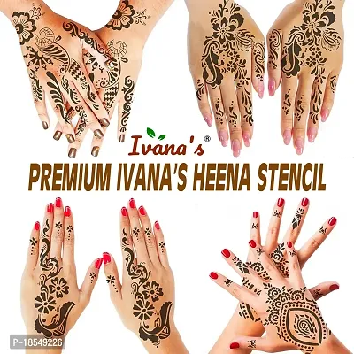 Ivana's Pack of 8 Pcs (2 Pcs Heena Stencil Tatto + 6 Pcs Laser Cut PVC Reusable Heena Stencils), Heena Mehandi Sticker, Mehandi Stickers for Full Hand for Women, Girls and Kids, Easy to Apply, IVH-99-thumb3