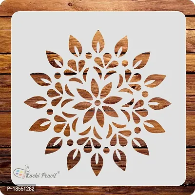Kachi Pencil Round Floral Mandala Art and Craft Stencils for Painting, Size 6x6 inch Reusable Stencil for Painting, Fabric, Glass, Wall Painting, and Craft Painting