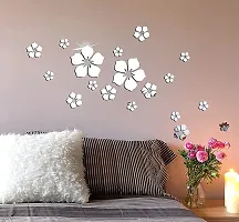 Spectro Acrylic Mirror Floral Wall Stickers Self Adhesive Mirror Wall Decor Removable Mirror Decor 3D Flower DIY Wall Sticker for Living Room Bedroom Bathroom?18 PCS Silver?-thumb1