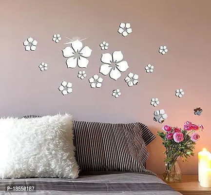 Spectro Acrylic Mirror Floral Wall Stickers Self Adhesive Mirror Wall Decor Removable Mirror Decor 3D Flower DIY Wall Sticker for Living Room Bedroom Bathroom?18 PCS Silver?-thumb2