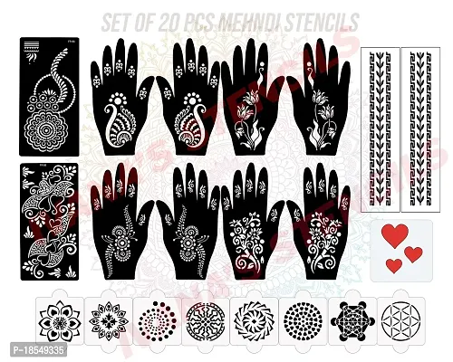 Ivana's Set of 20 Pcs Combo Pack, Reusable Mehandi Design Sticker Stencils for Both Hand | Mehandi Design Stickers for Hand | Quick and Easy to Use, for Girls, Women, Kids  Teen, D-2130