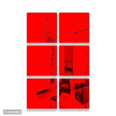 Spectro 6 Curve Square (6 inch Each Piece), 3D Acrylic Mirror Wall Stickers for Home  Office, Bedroom, Living Room, Wall, Ceiling, Color : Red