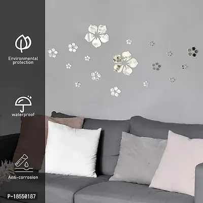 Spectro Acrylic Mirror Floral Wall Stickers Self Adhesive Mirror Wall Decor Removable Mirror Decor 3D Flower DIY Wall Sticker for Living Room Bedroom Bathroom?18 PCS Silver?-thumb5